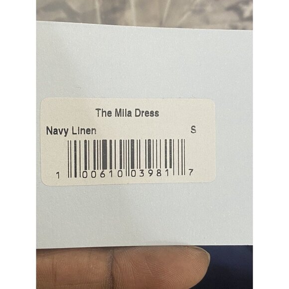 Hill‎ House Womens Mila One Shoulder Embroidered Dress in Navy Linen Size Small - Picture 9 of 10